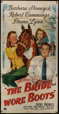 4w637 BRIDE WORE BOOTS 3sh '46 Barbara Stanwyck, Robert Cummings & Diana Lynn with horse!