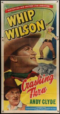 4w665 CRASHING THRU 3sh '49 two great images of cowboy Whip Wilson + Andy Clyde!