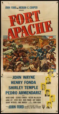4w703 FORT APACHE style A 3sh '48 John Wayne, Henry Fonda, Shirley Temple, McLaglen, Von Schmidt art