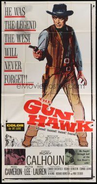 4w739 GUN HAWK 3sh '63 cool full-length art of cowboy Rory Calhoun with smoking gun!