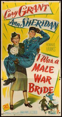 4w762 I WAS A MALE WAR BRIDE 3sh '49 art of Ann Sheridan carrying Cary Grant, Howard Hawks!