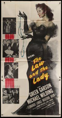 4w793 LAW & THE LADY 3sh '51 great full-length sexiest artwork of Greer Garson in all black gown!