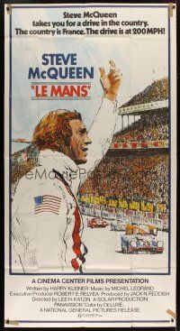 4w795 LE MANS 3sh '71 artwork of race car driver Steve McQueen waving at fans by Tom Jung!