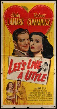 4w798 LET'S LIVE A LITTLE 3sh '48 great artwork of pretty Hedy Lamarr & Robert Cummings!