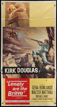 4w805 LONELY ARE THE BRAVE 3sh '62 Kirk Douglas classic, different art of him shooting helicopter!