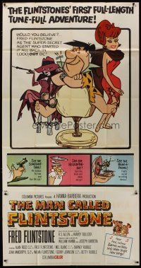 4w815 MAN CALLED FLINTSTONE 3sh '66 Hanna-Barbera, Fred, Barney, Wilma & Betty, cartoon spy spoof!