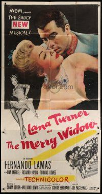 4w825 MERRY WIDOW 3sh '52 great romantic close up of sexy Lana Turner & Fernando Lamas!