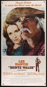 4w833 MONTE WALSH int'l 3sh '70 super close up of cowboy Lee Marvin & pretty Jeanne Moreau!