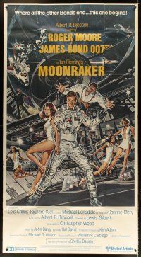 4w835 MOONRAKER 3sh '79 art of Roger Moore as James Bond & sexy space babes by Goozee!