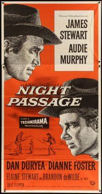 4w846 NIGHT PASSAGE 3sh '57 no one could stop the showdown between Jimmy Stewart & Audie Murphy!