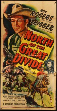 4w847 NORTH OF THE GREAT DIVIDE 3sh '50 great art of cowboy Roy Rogers + riding on Trigger!