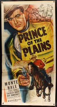 4w872 PRINCE OF THE PLAINS 3sh '49 cool art of cowboy Monte Hale close up & riding his horse!