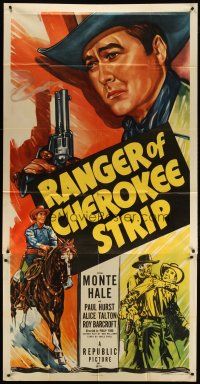 4w879 RANGER OF CHEROKEE STRIP 3sh '49 cool art of Texas Ranger cowboy Monte Hale with gun!
