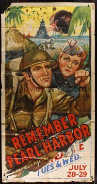 4w888 REMEMBER PEARL HARBOR 3sh '42 art of soldier Don Red Barry & Fay McKenzie in World War II!