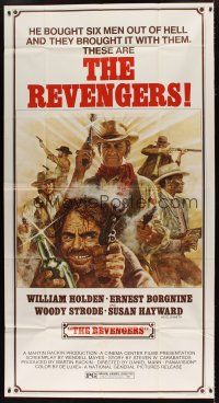 4w890 REVENGERS 3sh '72 Tom Jung art of cowboys William Holden, Ernest Borgnine & Woody Strode!