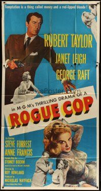 4w896 ROGUE COP 3sh '54 Robert Taylor, George Raft, sexy Janet Leigh is a thing called temptation!
