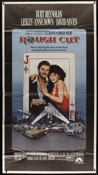 4w900 ROUGH CUT int'l 3sh '80 Don Siegel, Burt Reynolds, sexy Lesley-Anne Down, playing card art!