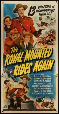 4w901 ROYAL MOUNTED RIDES AGAIN advance 3sh '45 Bill & Daun Kennedy, 13 chapters of thrills!