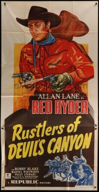 4w903 RUSTLERS OF DEVIL'S CANYON 3sh '47 cool art of Allan Lane as Red Ryder shooting two guns!