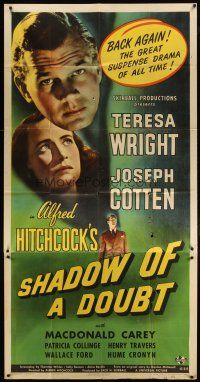 4w912 SHADOW OF A DOUBT 3sh R46 directed by Alfred Hitchcock,Teresa Wright, Joseph Cotten