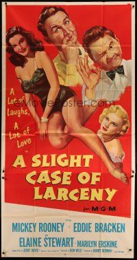 4w923 SLIGHT CASE OF LARCENY 3sh '53 Mickey Rooney, Eddie Bracken & sexy bad girl Elaine Stewart!