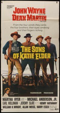 4w936 SONS OF KATIE ELDER 3sh '65 great line up of John Wayne, Dean Martin & others, Martha Hyer!