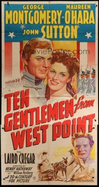 4w951 TEN GENTLEMEN FROM WEST POINT 3sh '42 stone litho of Maureen O'Hara & George Montgomery!
