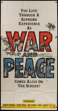 4w977 WAR & PEACE 3sh R63 art of Audrey Hepburn, Henry Fonda & Mel Ferrer, Leo Tolstoy epic!
