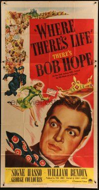 4w984 WHERE THERE'S LIFE 3sh '47 wacky art of Bob Hope being chased by angry mob!