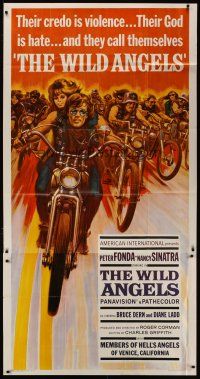 4w990 WILD ANGELS 3sh '66 classic image of biker Peter Fonda & sexy Nancy Sinatra on motorcycle!