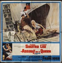 4w226 ASSAULT ON A QUEEN 6sh '66 art of Frank Sinatra w/pistol & sexy Virna Lisi on submarine deck!