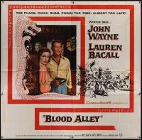 4w236 BLOOD ALLEY 6sh '55 John Wayne & Lauren Bacall in China, directed by William Wellman!