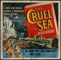 4w257 CRUEL SEA 6sh '53 cool art of ship captain Jack Hawkins with ships at sea!