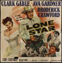 4w311 LONE STAR 6sh '51 Clark Gable with gun & sexy Ava Gardner, it's big in love & action!