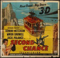 4w350 SECOND CHANCE 6sh '53 cool 3-D art of Robert Mitchum, sexy Linda Darnell & cable car!