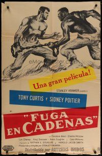 4w041 DEFIANT ONES Argentinean '58 art of convicts Tony Curtis & Sidney Poitier chained together!