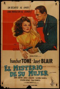 4w052 I LOVE TROUBLE Argentinean '47 great image of Franchot Tone holding gun & sexiest Janet Blair!