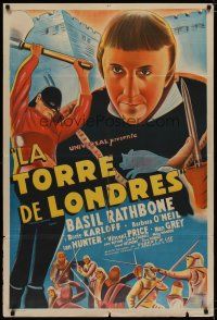 4w091 TOWER OF LONDON Argentinean '39 Boris Karloff, Basil Rathbone, great art of executioner & axe!