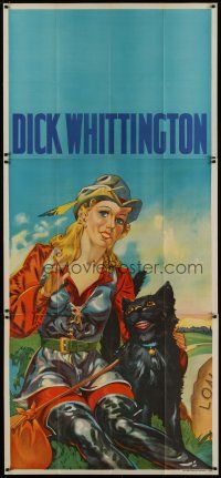 4w008 DICK WHITTINGTON stage play English 3sh '30s cool stone litho of sexy female lead &smiling cat
