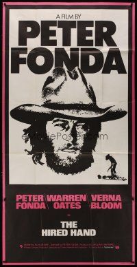 4w019 HIRED HAND English 3sh '71 huge headshot of star & director Peter Fonda in cowboy hat!