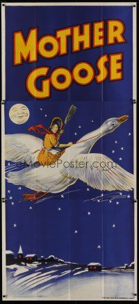4w010 MOTHER GOOSE stage play English 3sh '30s Crossley art of mom flying on huge goose!