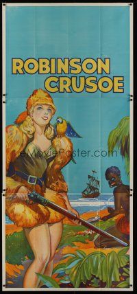 4w012 ROBINSON CRUSOE stage play English 3sh '30s great stone litho of sexy female hero & Friday!