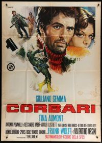 4w412 CORBARI Italian 1p '70 art of Giuliano Gemma as Silvio & Tina Aumont by Renato Casaro!