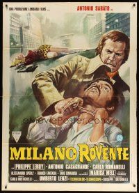4w442 GANG WAR IN MILAN Italian 1p '73 Umberto Lenzi's Milano rovente, cool crime art!