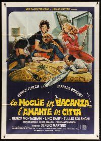 4w467 LA MOGLIE IN VACANZA L'AMANTE IN CITTA Italian 1p '80 art of Edwige & Bouchet by Sciotti!