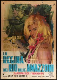 4w469 LANA QUEEN OF THE AMAZONS Italian 1p '65 art of sexy Catherine Schell by Angelo Cesselon!