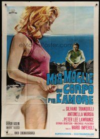 4w487 MIA MOGLIE, UN CORPO PER L'AMORE Italian 1p '73 artwork of sexy near-naked girl on beach!