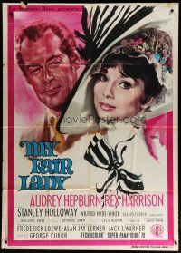 4w493 MY FAIR LADY Italian 1p '65 different art of Audrey Hepburn & Rex Harrison by Nistri!