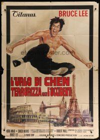 4w516 RETURN OF THE DRAGON Italian 1p '73 Bruce Lee classic, great kung fu art w/famous landmarks!