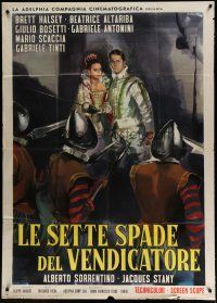 4w528 SEVENTH SWORD Italian 1p '62 art of lovers cornered by guards by Averardo Ciriello!
